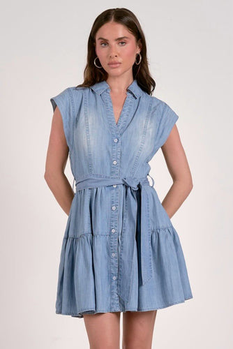 DENIM RUFFLE SHORT DRESS