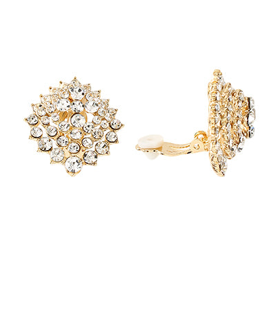 CRYSTAL CONVEX CLIP ON EARRINGS