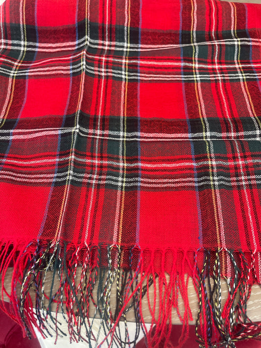 PLAID FRINGE SHAWL