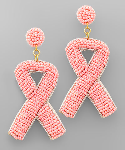 PALE PINK RIBBON BEAD EARRINGS