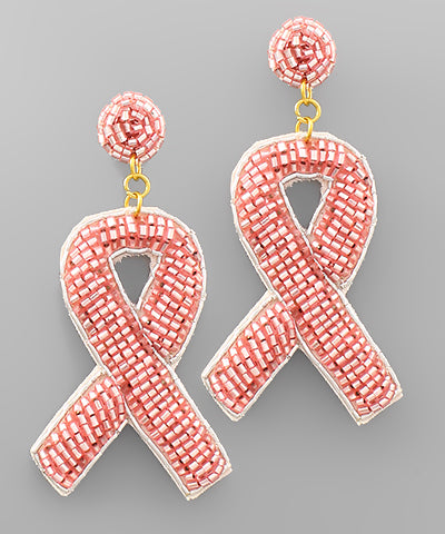 GLISSY BEAD PINK RIBBON EARRINGS