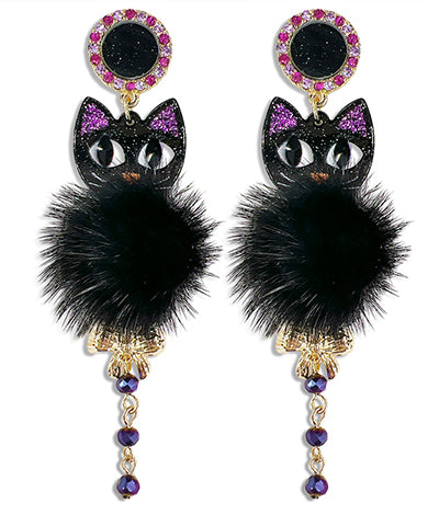 CAT POM POM EARRINGS