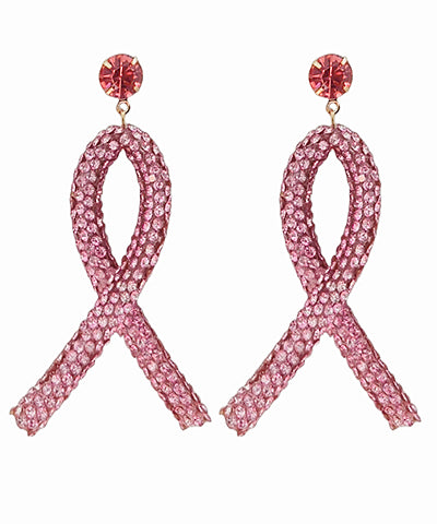 PINK RIBBON GLITTER EARRINGS