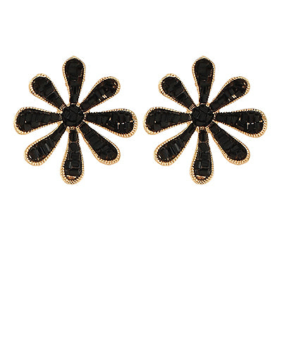 BLACK BEAD FLOWER EARRINGS