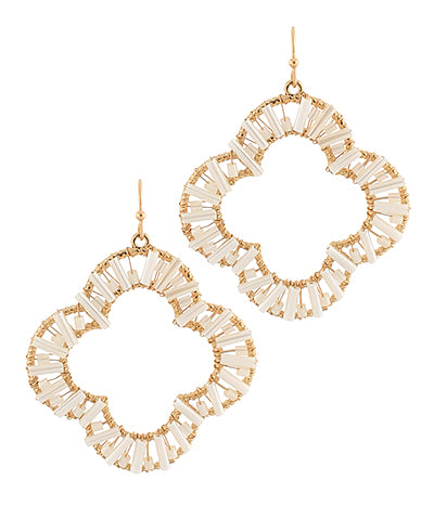 BEADED OPEN CLOVER DROP EARRINGS