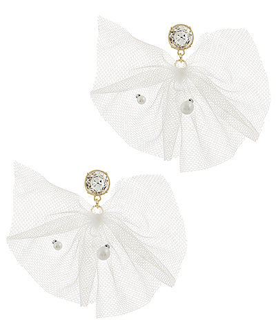 BRIDAL GLASS & PEARL CHIFFON EARRINGS