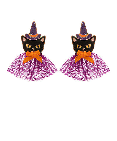 BLACK CAT WITH PURPLE WITCH HAT EARRINGS
