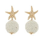 STARFISH & RAFFIA BALL EARRINGS