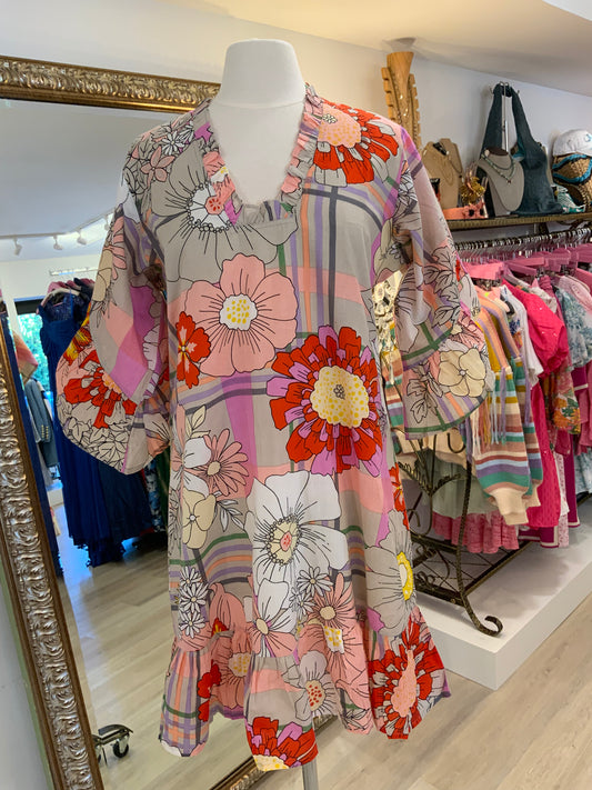MINI PLAID BLOOM DRESS