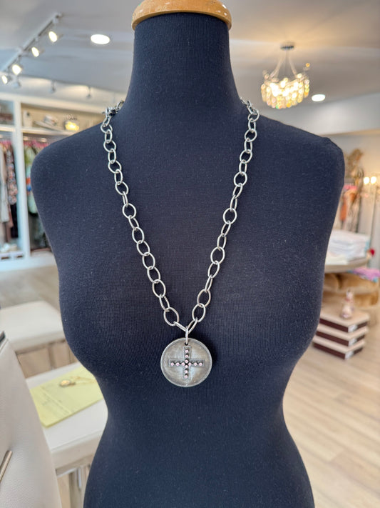 PINK CROSS COIN NECKLACE