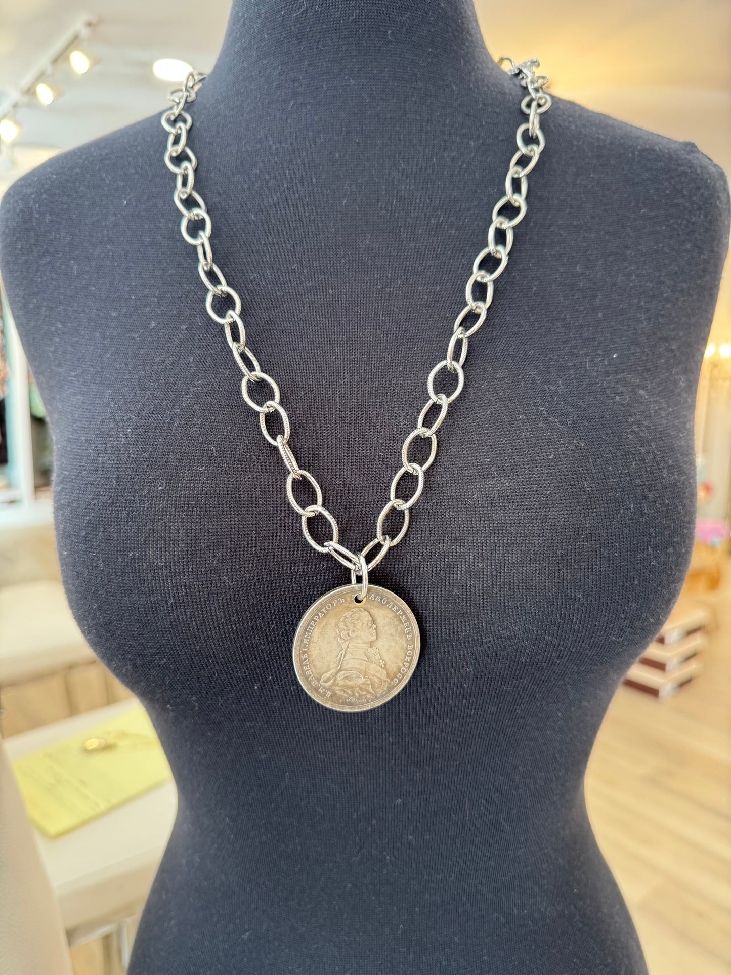 PINK CROSS COIN NECKLACE