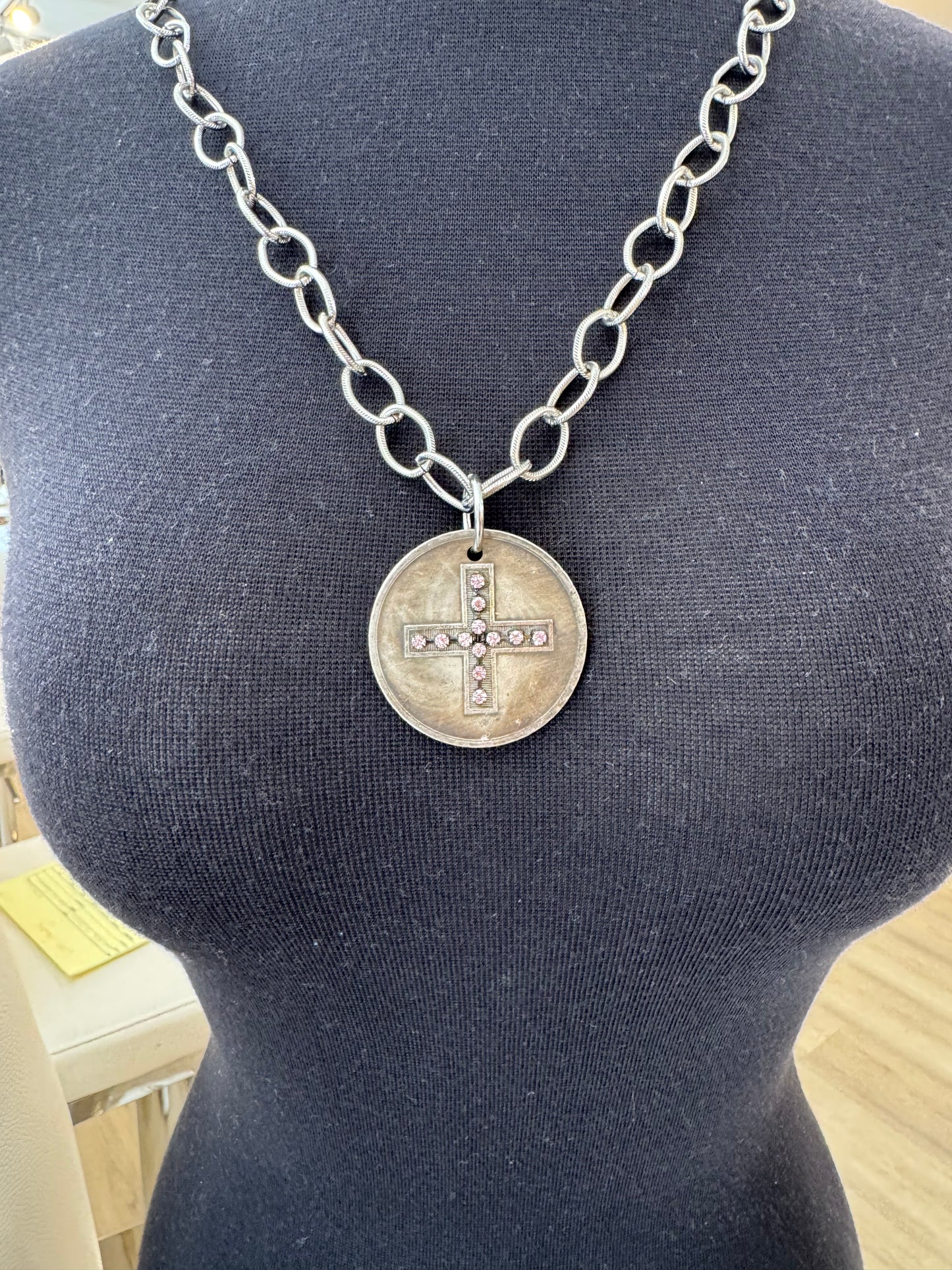 PINK CROSS COIN NECKLACE