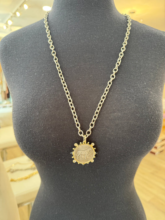 SILVER HORSE ONYX MEDALLION