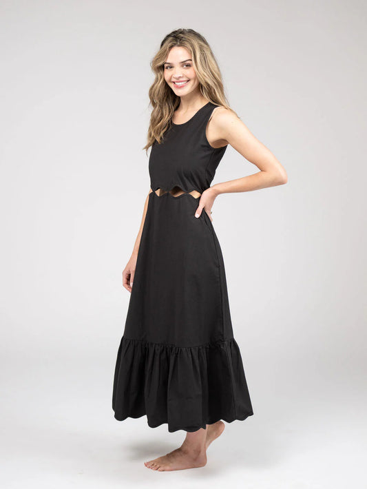 LINA SOLID BLACK CUT OUT DRESS