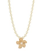 FLOWER PENDANT PEARL BEADS NECKLACE