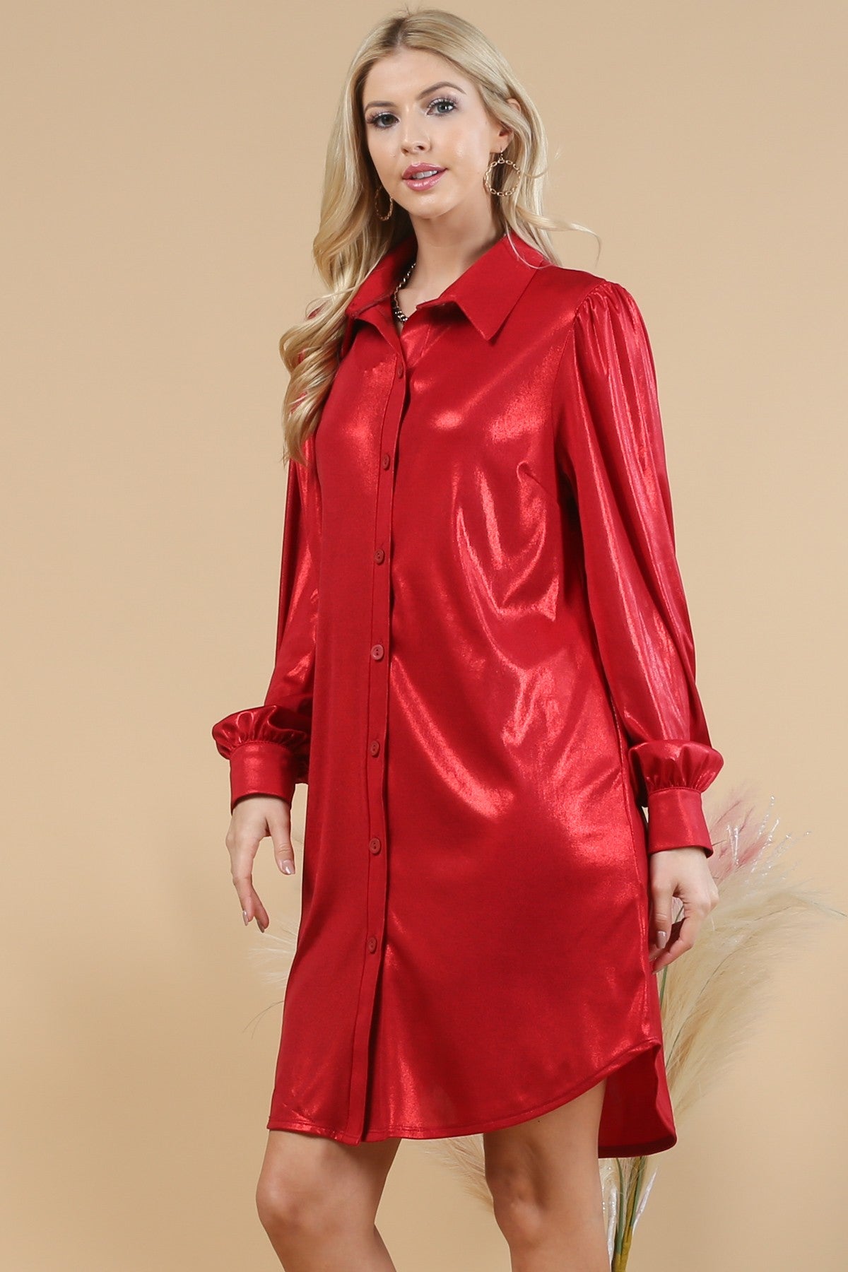 VIXEN SHIMMERY SHIRT DRESS