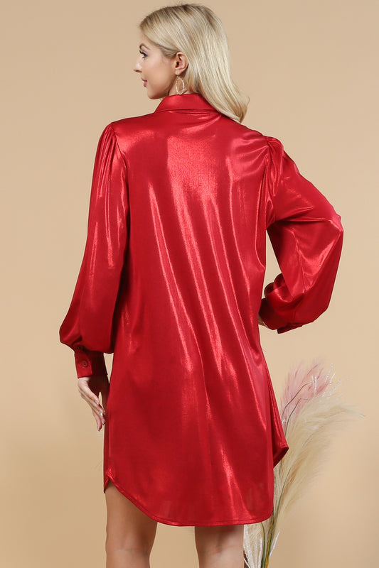VIXEN SHIMMERY SHIRT DRESS
