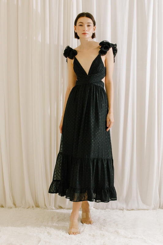 MONOCHROMATIC POLKA ROMANTIC MAXI DRESS