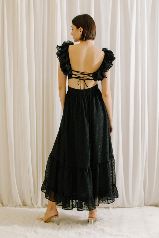 MONOCHROMATIC POLKA ROMANTIC MAXI DRESS