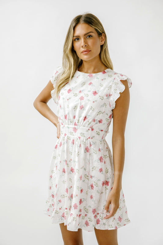 FLOWER PRINT RUFFLED A LINE MINI DRESS
