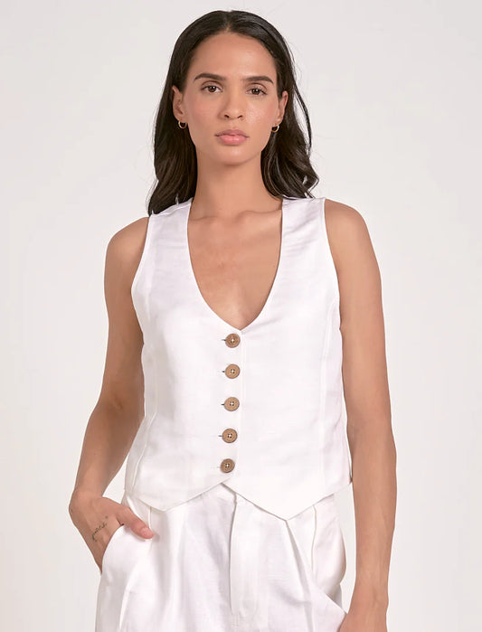 DINA'S LINEN WHITE HALTER VEST