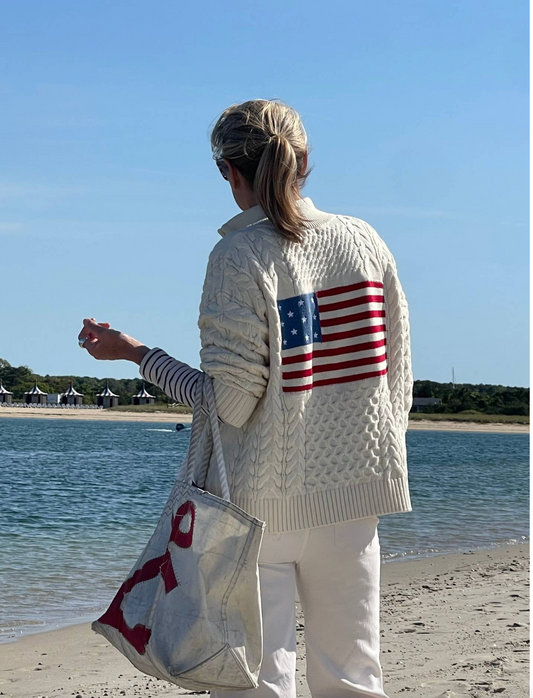 ALL AMERICAN CABLE KNIT FLAG SWEATER