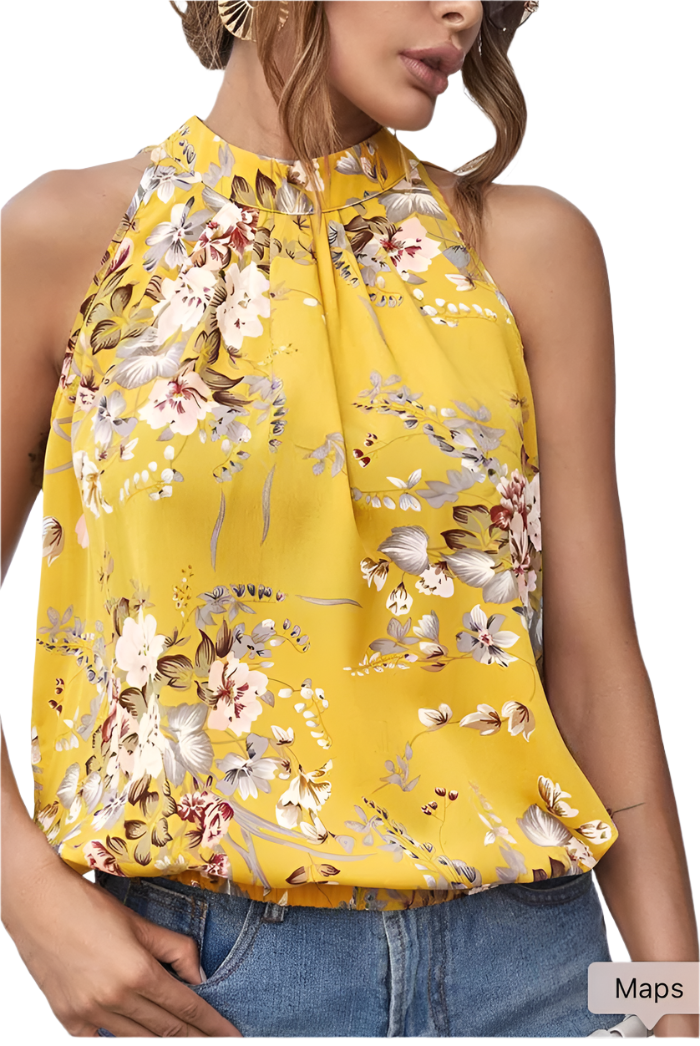 ORIENT FLORAL PRINT HALTER TOP