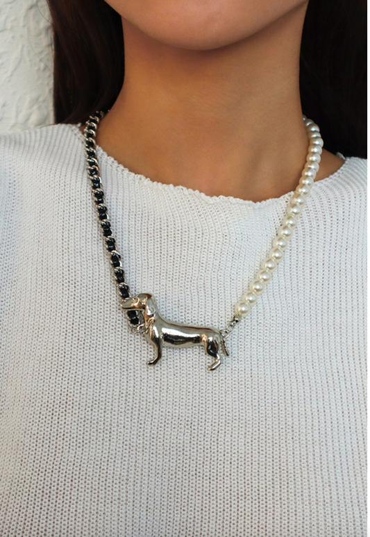 PEARLS AND DCAHSUND NECKLACE