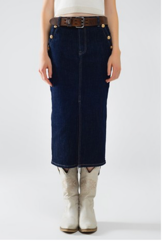 GOLD BUTTON DENIM SKIRT