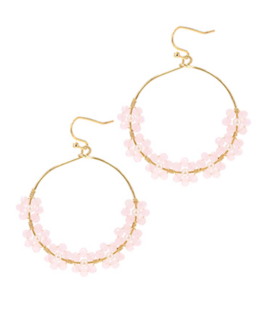 BEADED FLOWER DROP EARRINGS