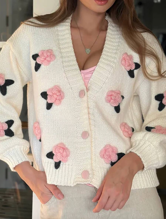 ROSE IN 3D CARDIGAN SWEATER