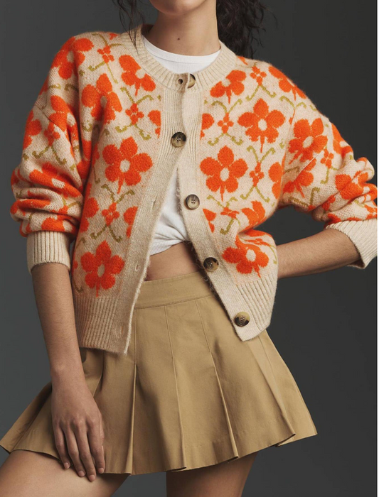 POP ART FLORAL CARDIGAN SWEATER