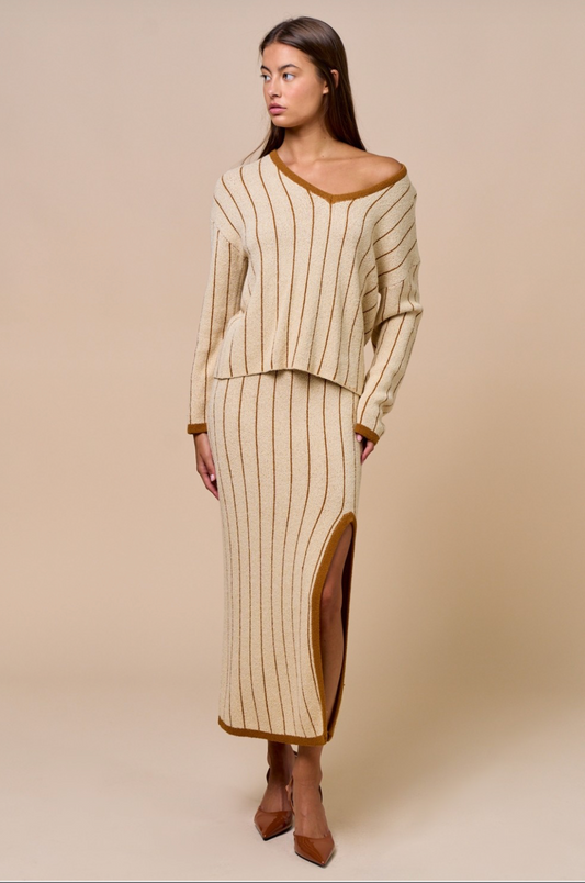 MATCHSTICK KNIT 2 PIECE TOP AND SKIRT SET