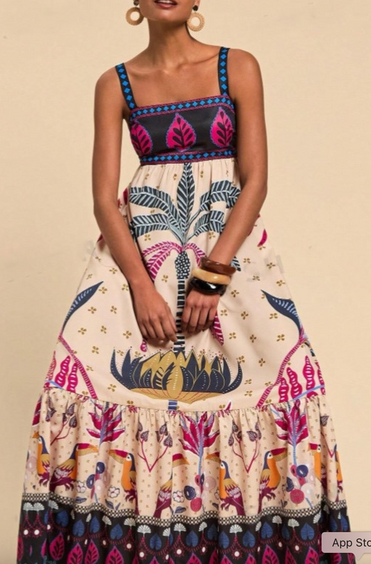 TROPICAL TOTEM PRINT DRESS