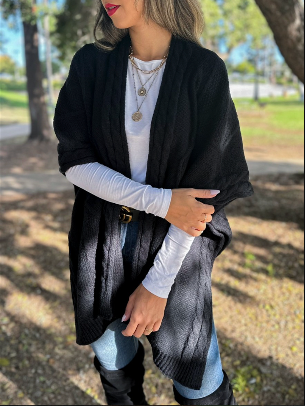 CAMILLE'S CABLE KNIT RUANA CARDIGAN