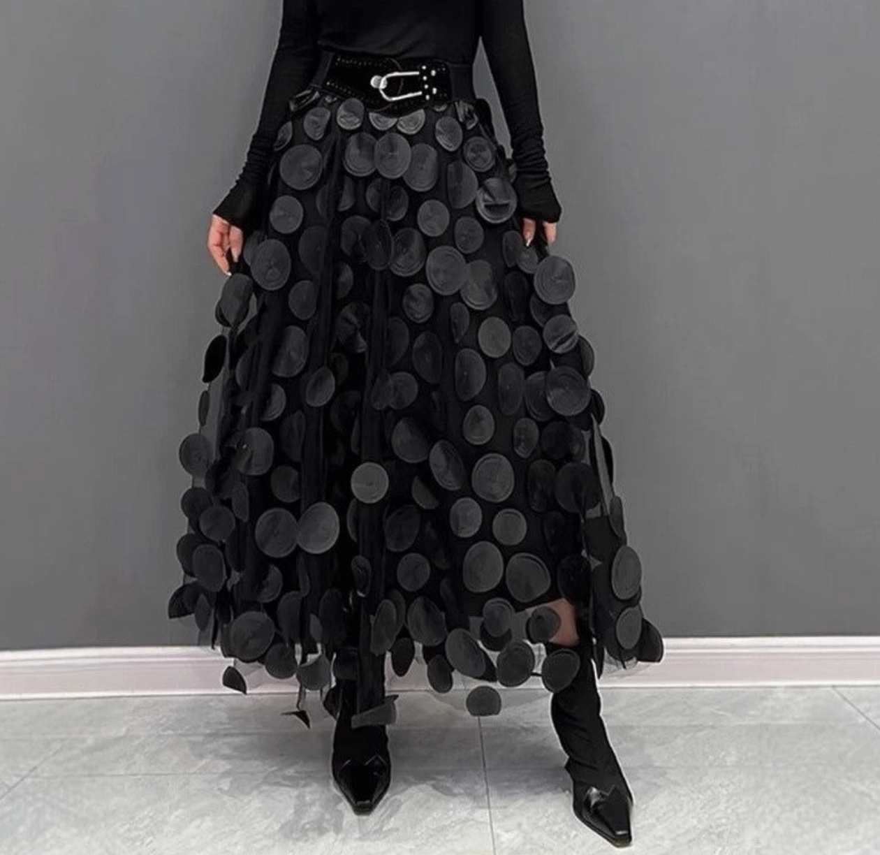 HIGH-WAISTED POLKA DOT A-LINE SKIRT