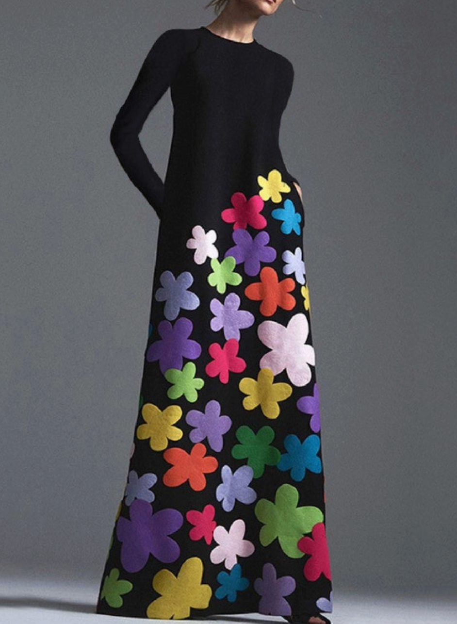 ASYMMETRIC FLORAL MAXI DRESS