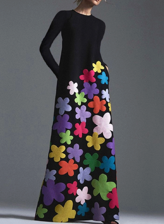 ASYMMETRIC FLORAL MAXI DRESS