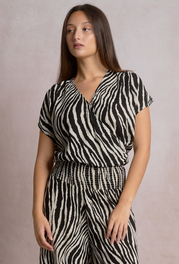 ZANY ZEBRA SURPLICE TOP