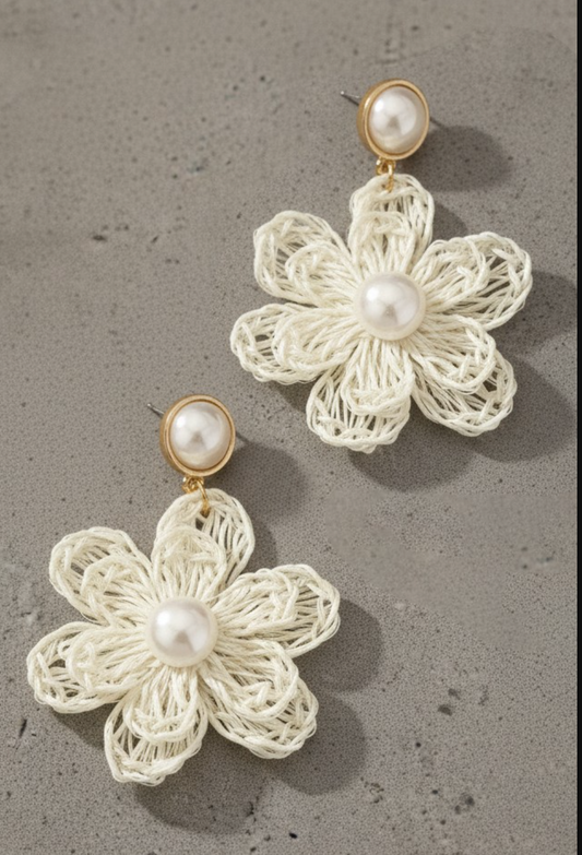 STRAW FLOWER RAFFIA EARRINGS