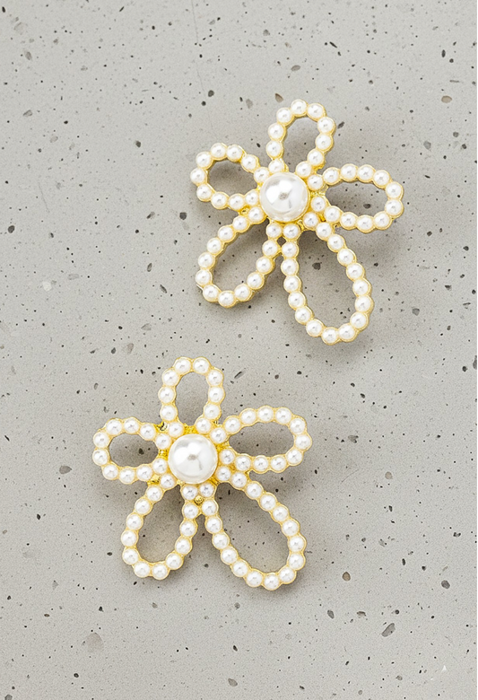 PEARL FLOWER CUT OUT EARRINGS
