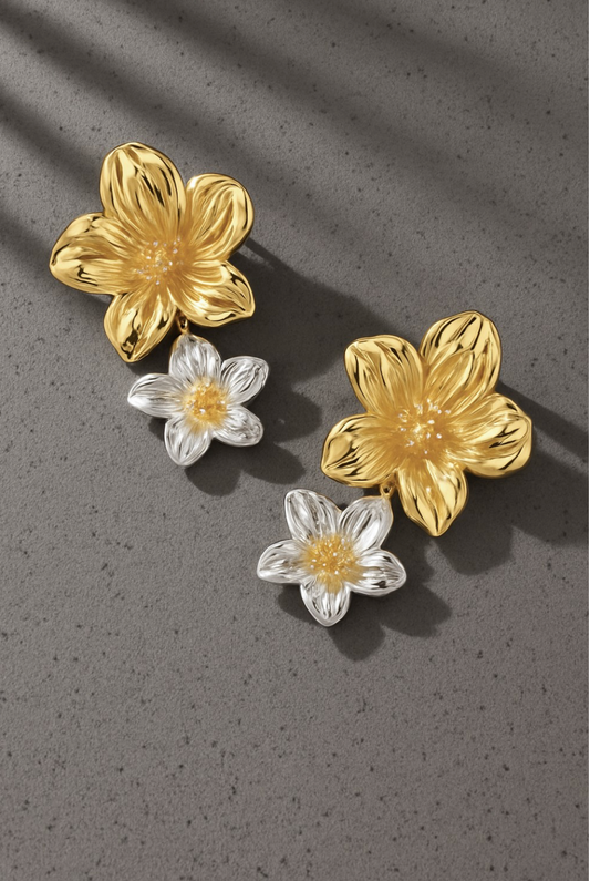 2 TONE FLOWER EARRINGS