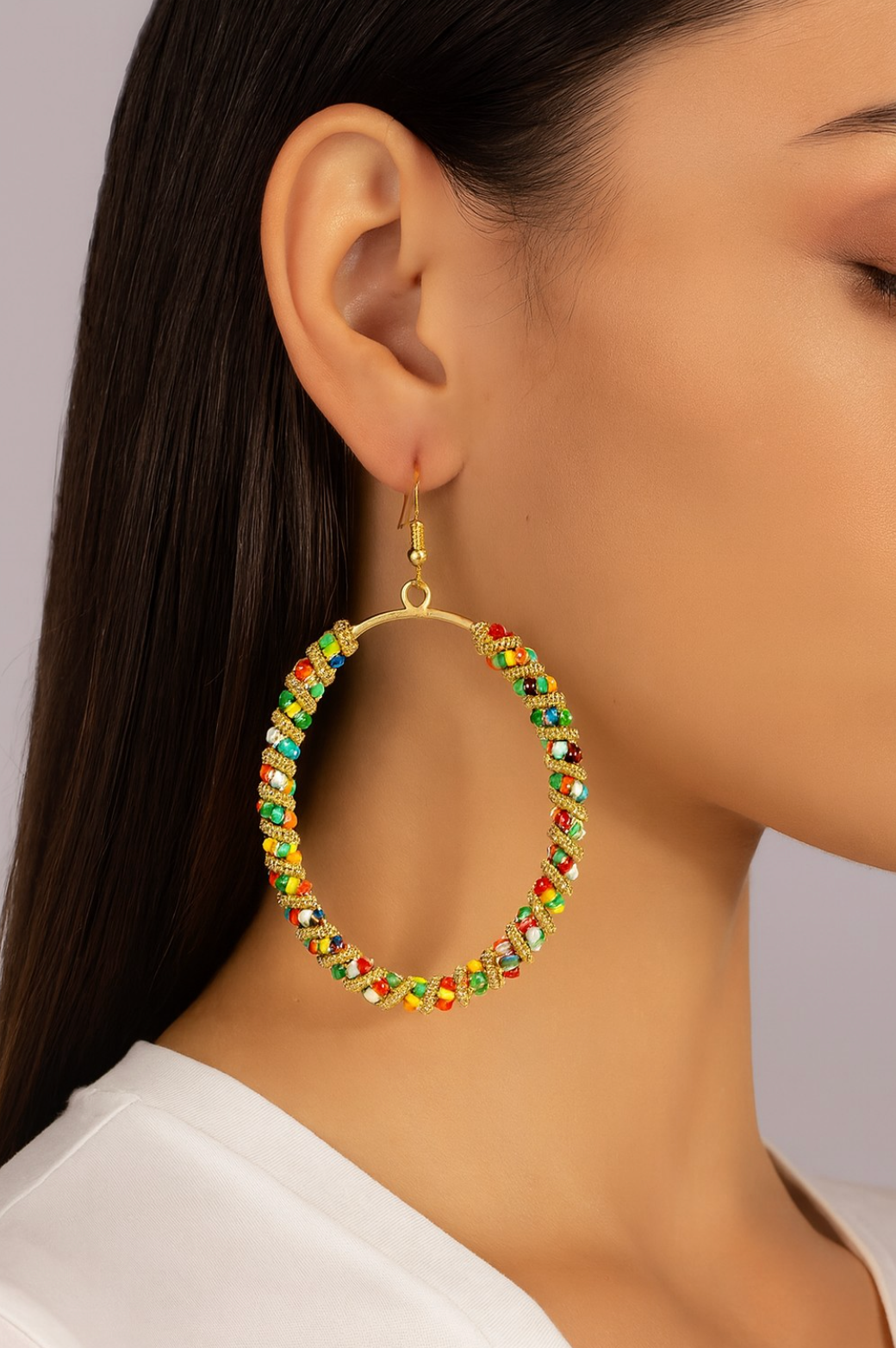 COLOR SEAD BEAD HOOP EARRINGS
