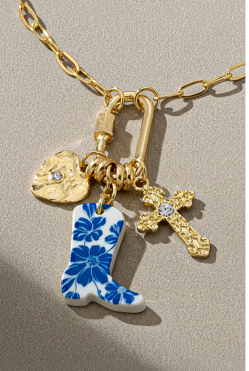BLUE TILE BOOT CHARM NECKLACE