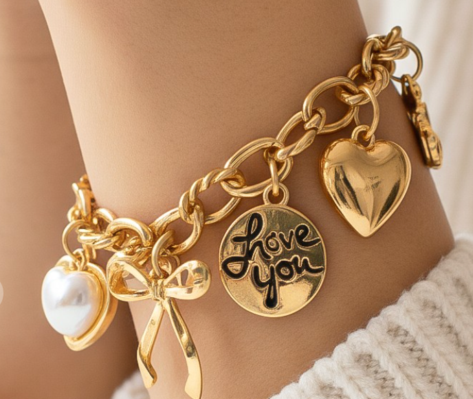 AMIRI HEART & BOW CHARM BRACELET