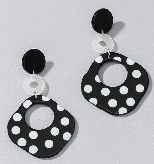 BLACK AND WHITE POLKA DOT DROP EARRINGS