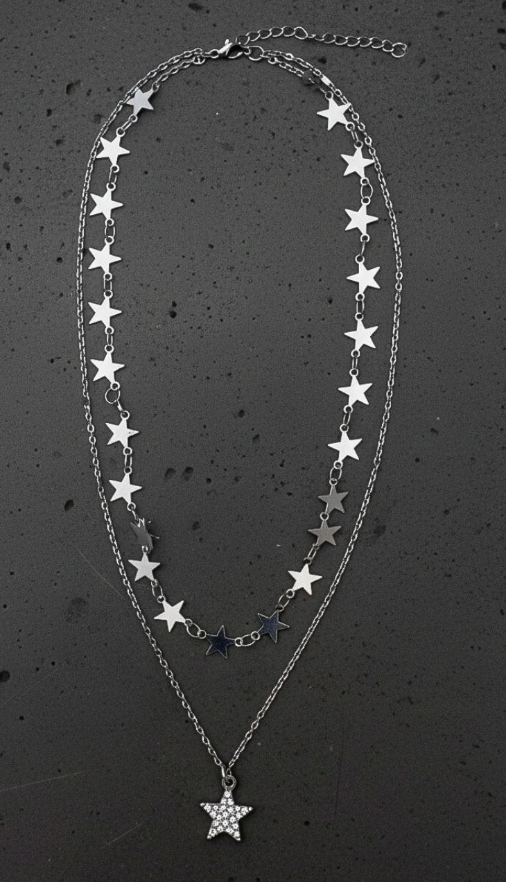 DOUBLE LAYER RHINESTONE STARS NECKLACE