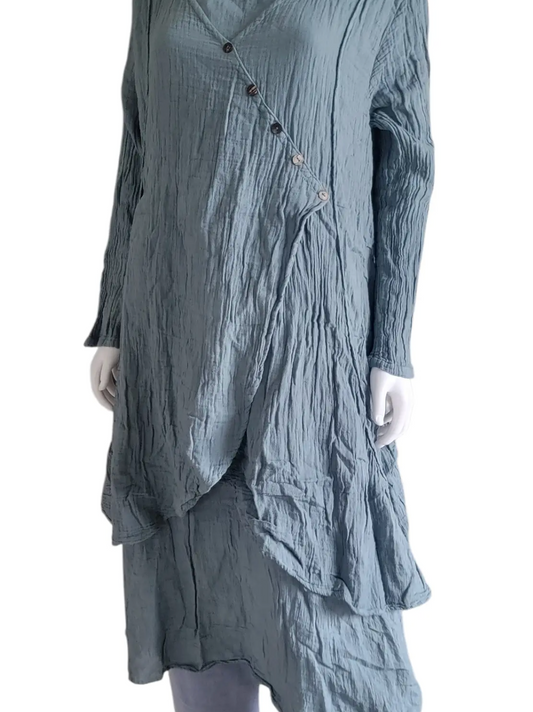 DIAGONAL BUTTONS LAYERED DRESS