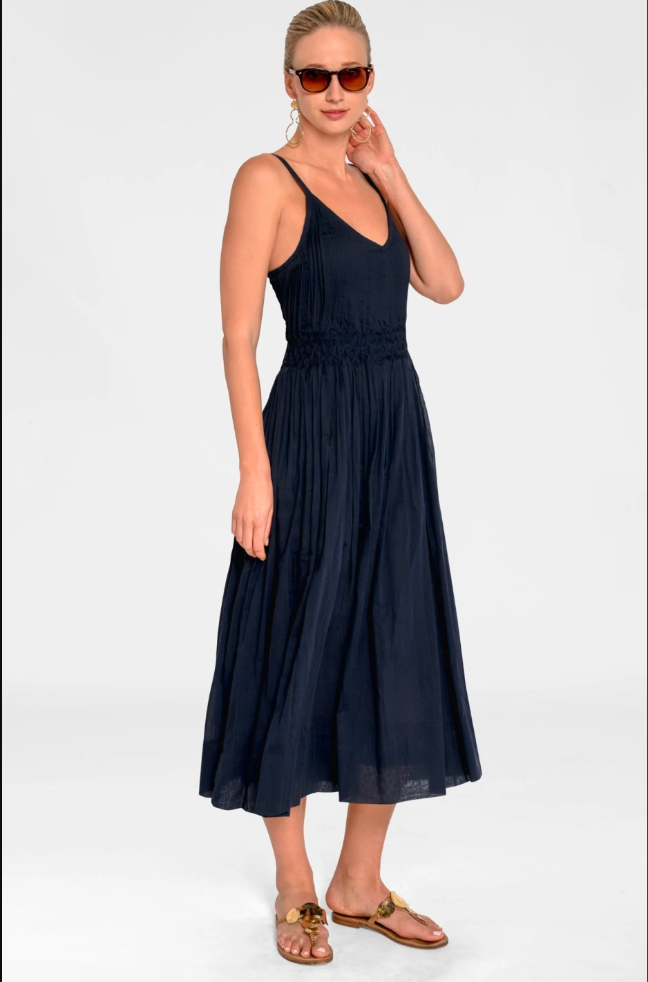 SOLID NAVY HONEYCOMB DRESS
