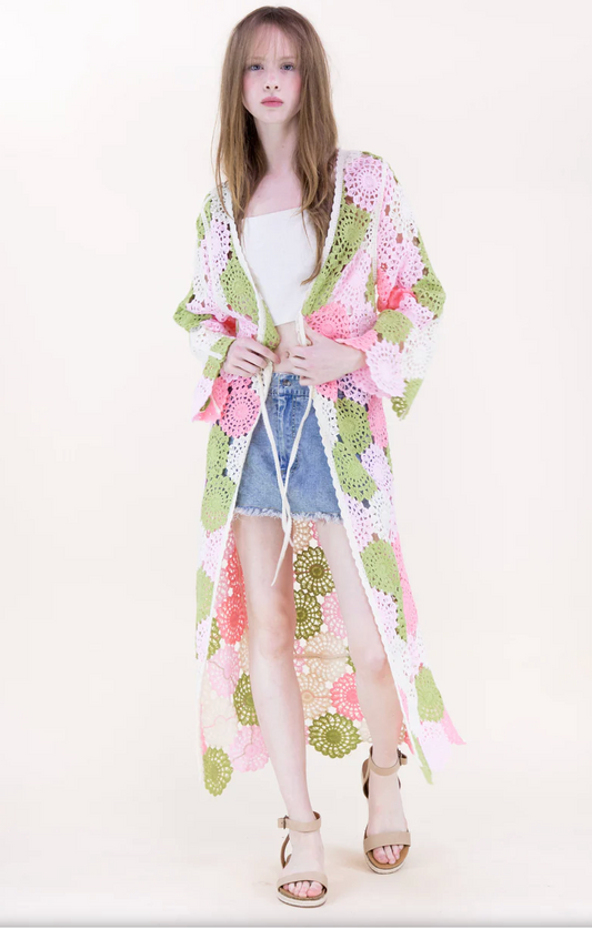DOILY PINK AND GREEN LONG CARDIGAN